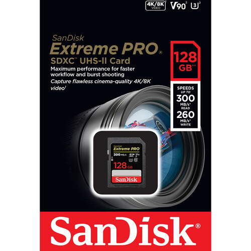  SanDisk Extreme PRO 128GB UHS-II SDXC Memory Card V90 (300MB/s)